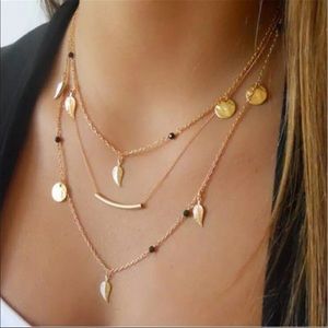 Beautiful Multi Layer Leaf Bar Necklace